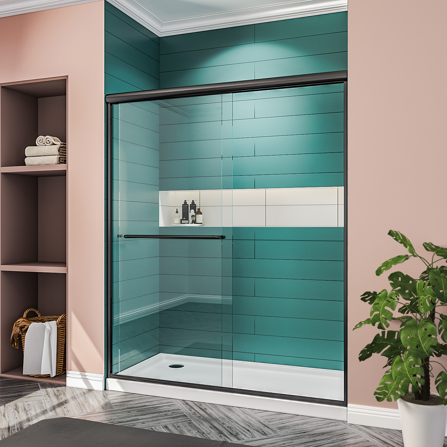 ELEGANT Sliding Shower Door Bypass Semiframeless Matte Black 60 x 72