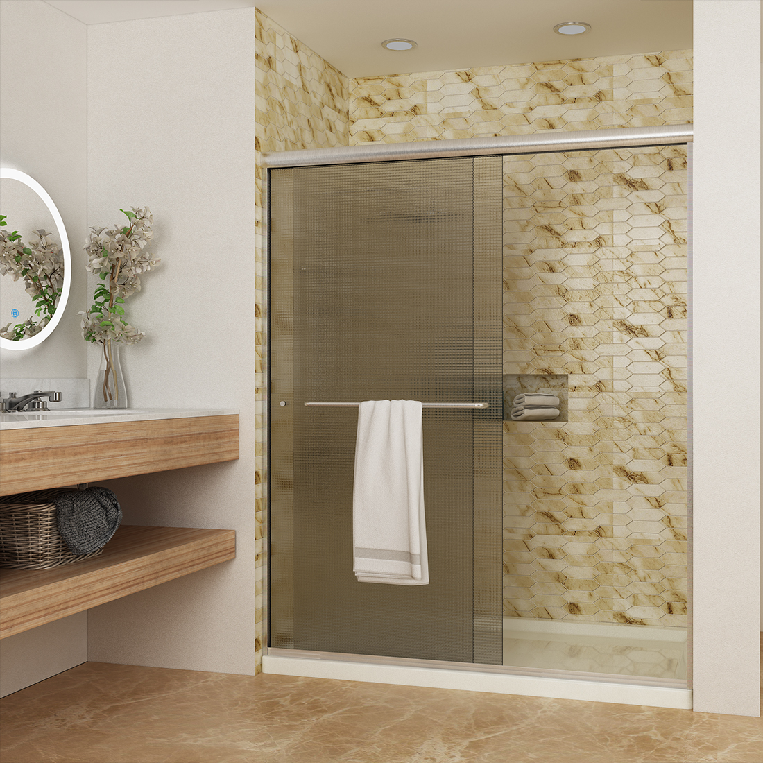 ELEGANT 60" SemiFrameless 1/4" Frosted Glass Sliding Shower Door