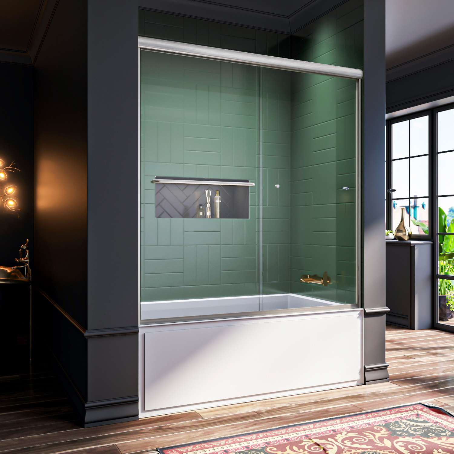 ELEGANT 60 x57 Bypass Sliding Bathtub Shower Door 1/4 Clear Glass