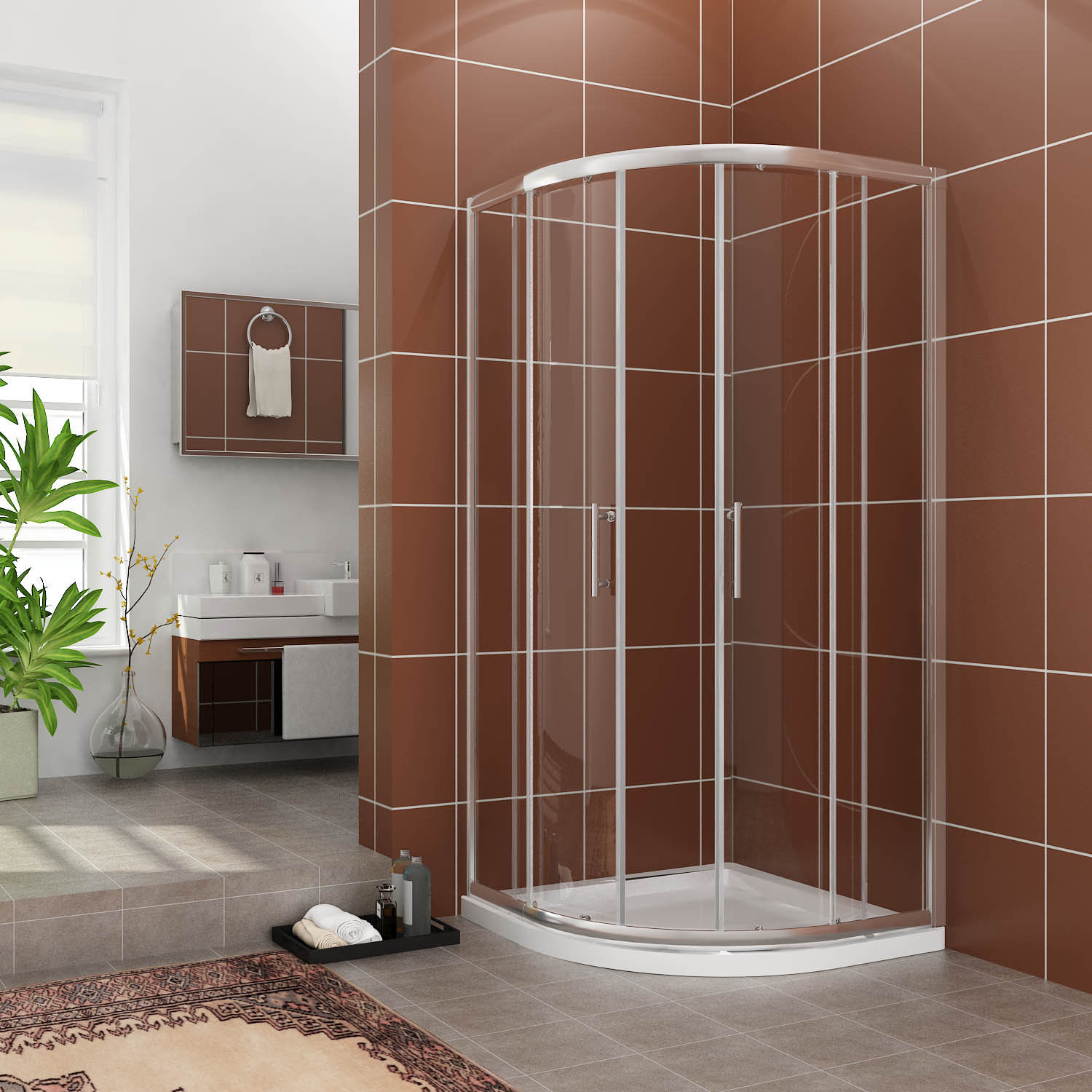 SUNNY SHOWER NeoRound Corner SemiFrameless Sliding Shower Door 36 7/